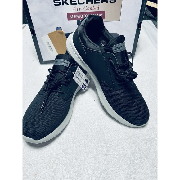 Skechers SIZE 1O BLACK Men\'s Delson Knitted w/ Laces Slip On Air Cooled Comfort main image 4